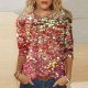 Women's Sequin Casual Printed Round Neck Loose Sleeved Quarter Sleeved T Shirt Top Women Work Blouse