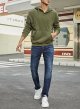 Mens Cotton Hooded Button Collar Drawstring Hoodies Pullover Sweatshirts Casual Long Sleeve Shirts with Pocket