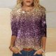 Women's Sequin Casual Printed Round Neck Loose Sleeved Quarter Sleeved T Shirt Top Womens Plain Long Sleeve