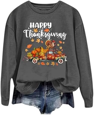 Women's Thanksgiving Casual Fashion Celebrates Reap Printed Long Sleeved Crew Neck Hoodie Womens Large Hoodie