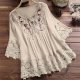 Women Vintage Lace Patchwork Bow V Neck Three Quarter Blouses Top T Shirt Top Women Tunic