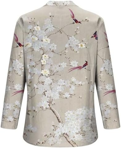 Women Autumn Floral Print Neck Long Sleeve Comfortable Loose Shirt Top Shirts Women