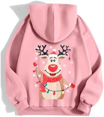 Women's Christmas Snowflake Print Zipper Long Sleeved Pocket Drawstring Casual Sports Hoodie Womens Winter Shirts