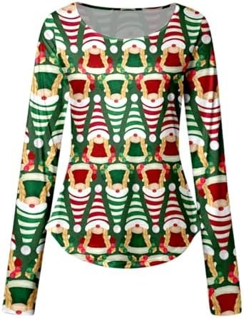 Women's Slim Fit Top Christmas Print Long Sleeved T Shirt Women's Long Sleeve V Neck