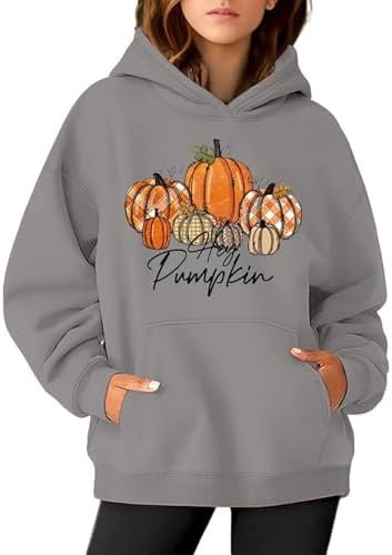 Women Halloween Sweatshirt Pumpkin Print Long Sleeve Casual Pocket Pullover Hoodie Womens Soft Zip Hoodie