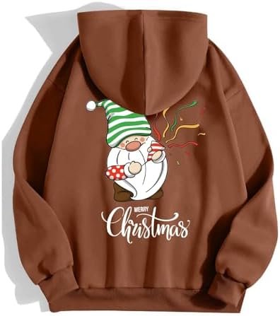 Women's Christmas Cute Printed Zipper Long Sleeve Pocket Drawstring Leisure Sports Hoodie Womens Sweatshirt