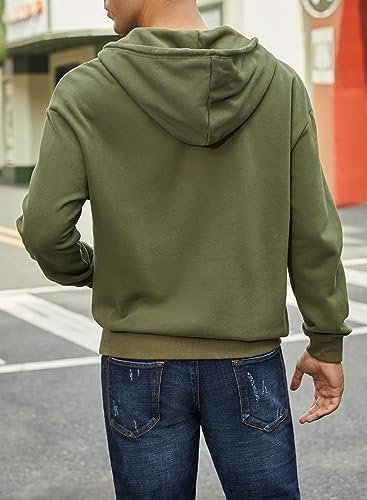 Mens Cotton Hooded Button Collar Drawstring Hoodies Pullover Sweatshirts Casual Long Sleeve Shirts with Pocket