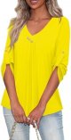 Plus Size Cotton Tops for Women Loose Fit Dressy Fall 3/4 Sleeve Shirts Casual V Neck Dress Tunic Tops for Women