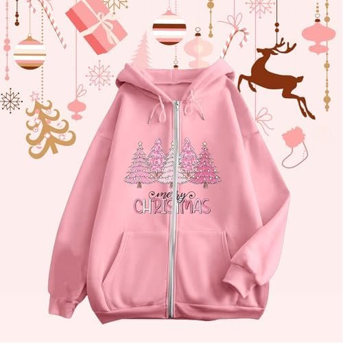 Christmas Women's Printed Zipper Long Sleeve Pocket Drawstring Casual Sports Hoodie X Hoodie